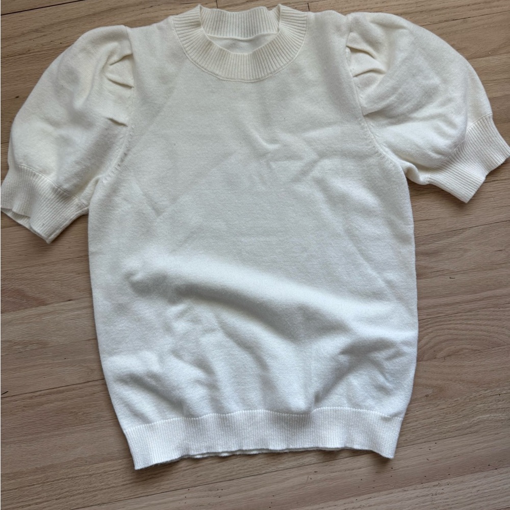 White Puff Sleeve Sweater Top